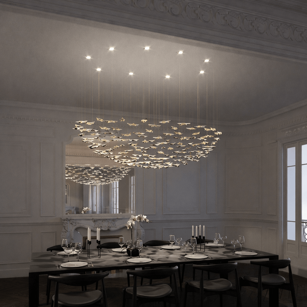 Fiva Leaf Twisted Sculptural Chandelier