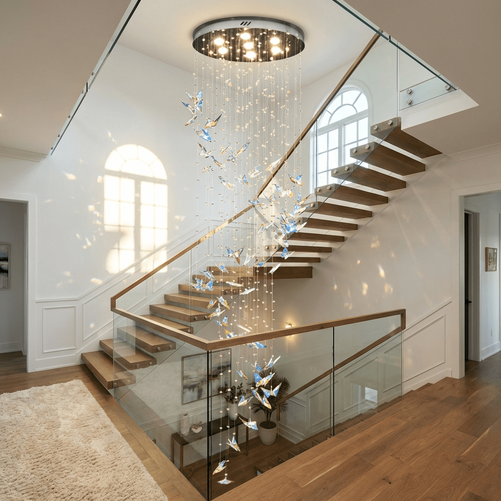 Volans Butterfly  Crystal Glass Chandelier
