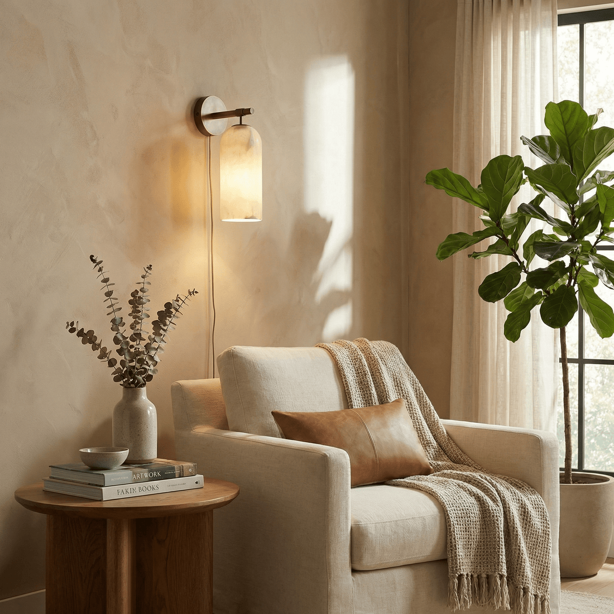 Zokel Pillar Alabaster Plug In Indoor Wall Light