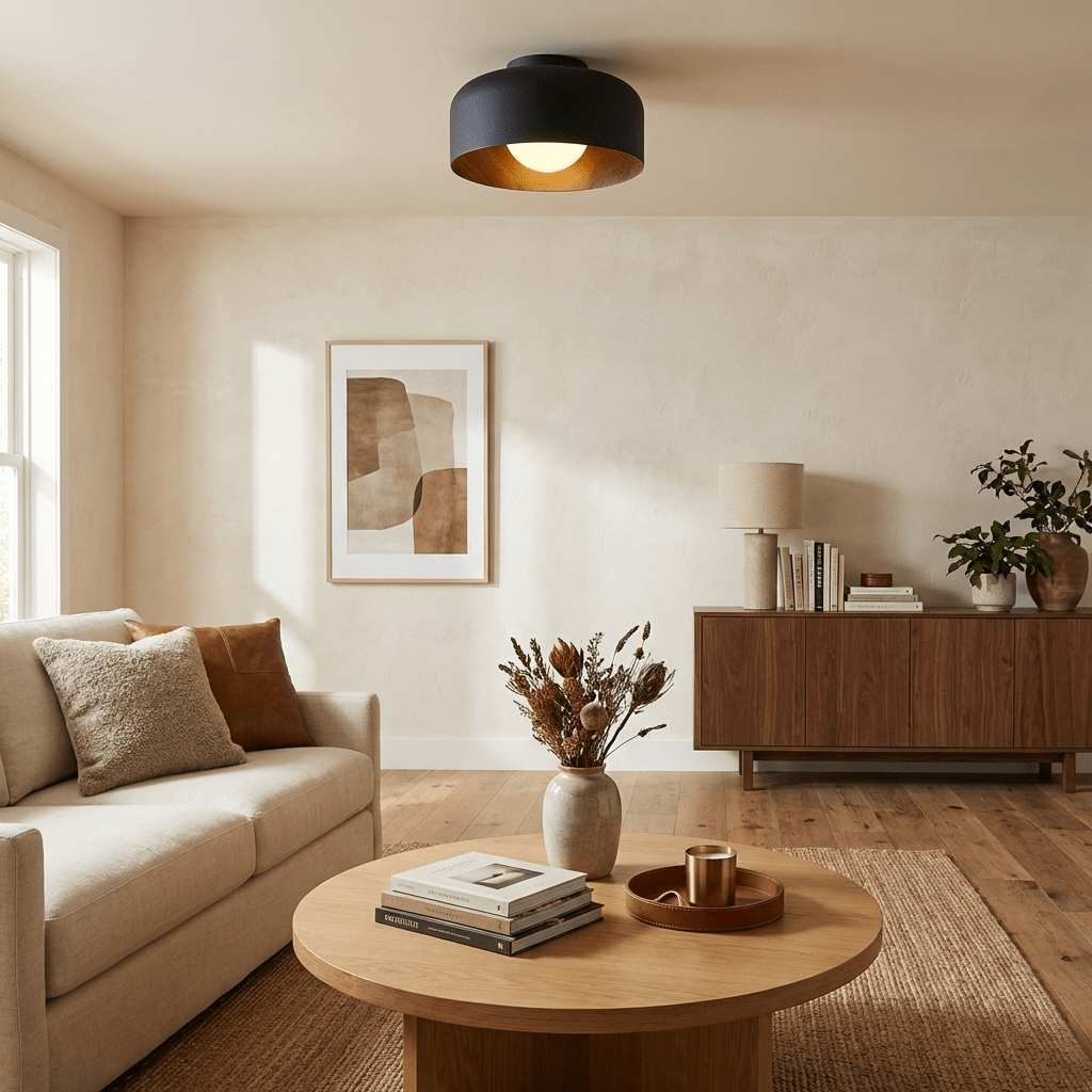Bina Wood Round Flush Mount Ceiling Light