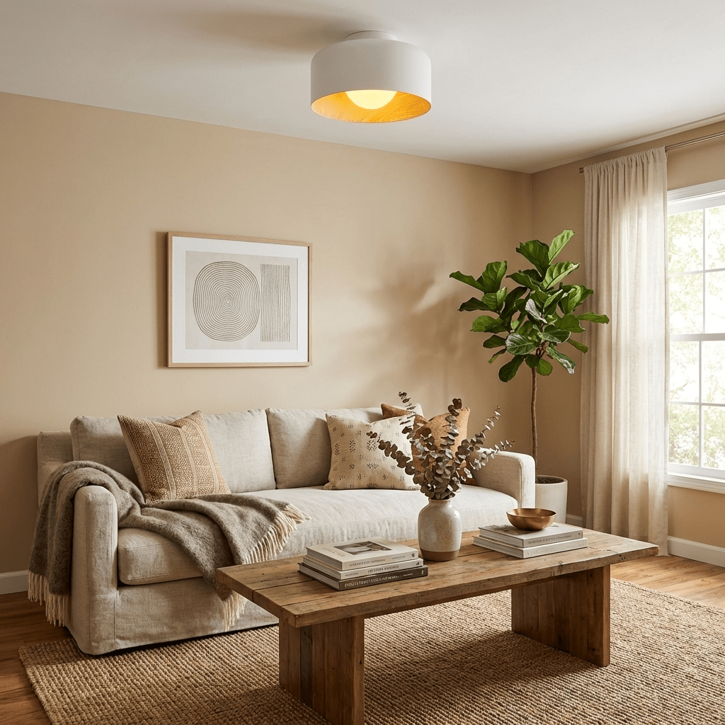 Bina Wood Round Flush Mount Ceiling Light
