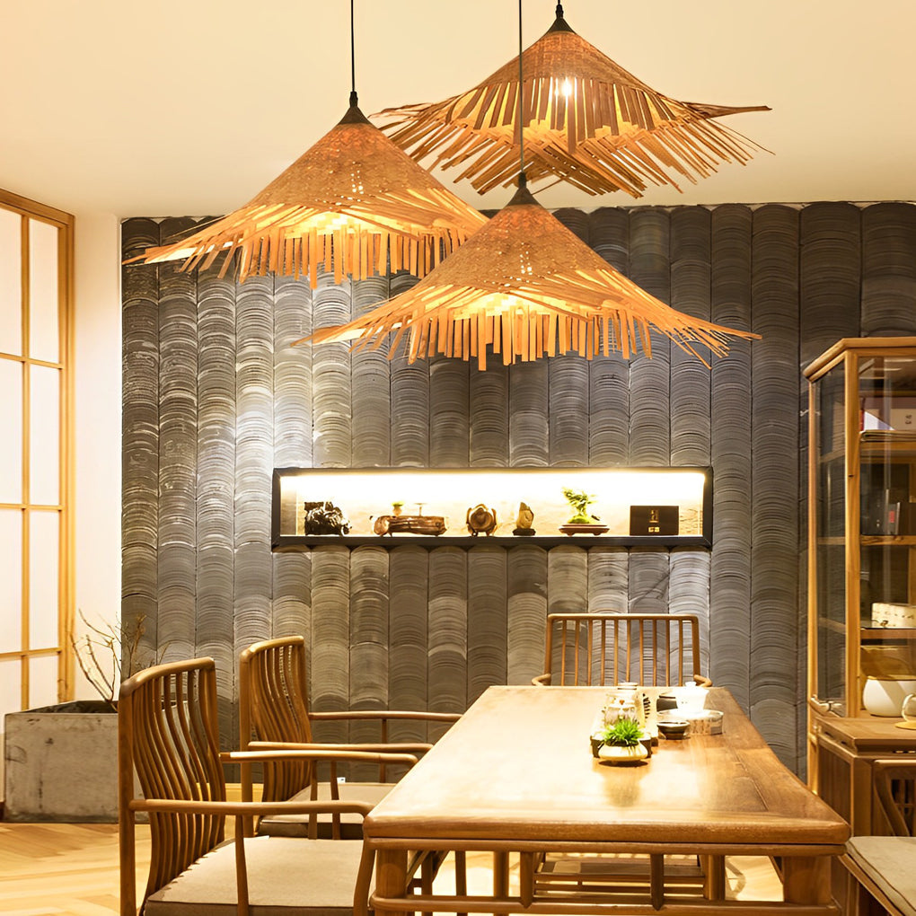 Caribbean Infused Bamboo Woven Pendant Light Burlywood Kitchen Lighting - Lamp Outdoor