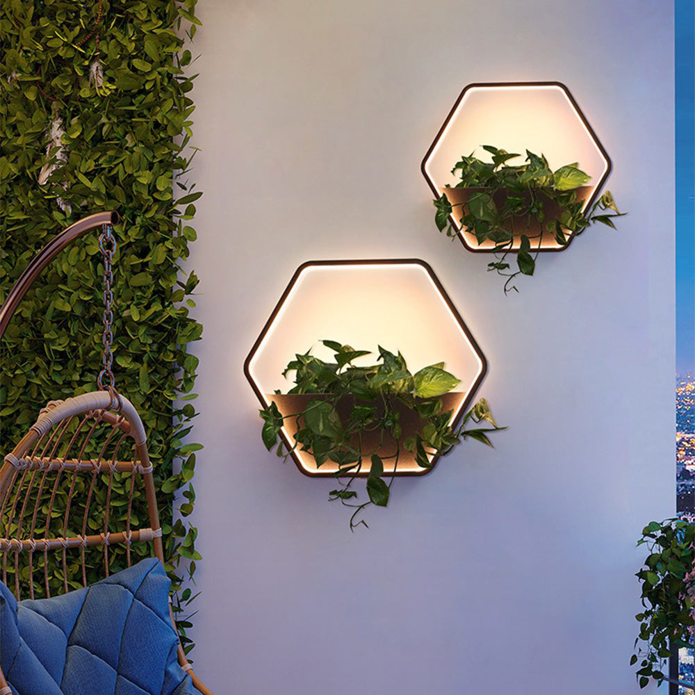 Ray Minimalist Hexagonal Ring With Shelf Metal Outdoor Wall Lamp - Lamp Outdoor
