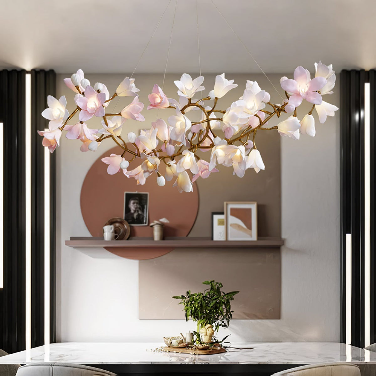 Elemu Chandelier Brass Ceramic Blossom