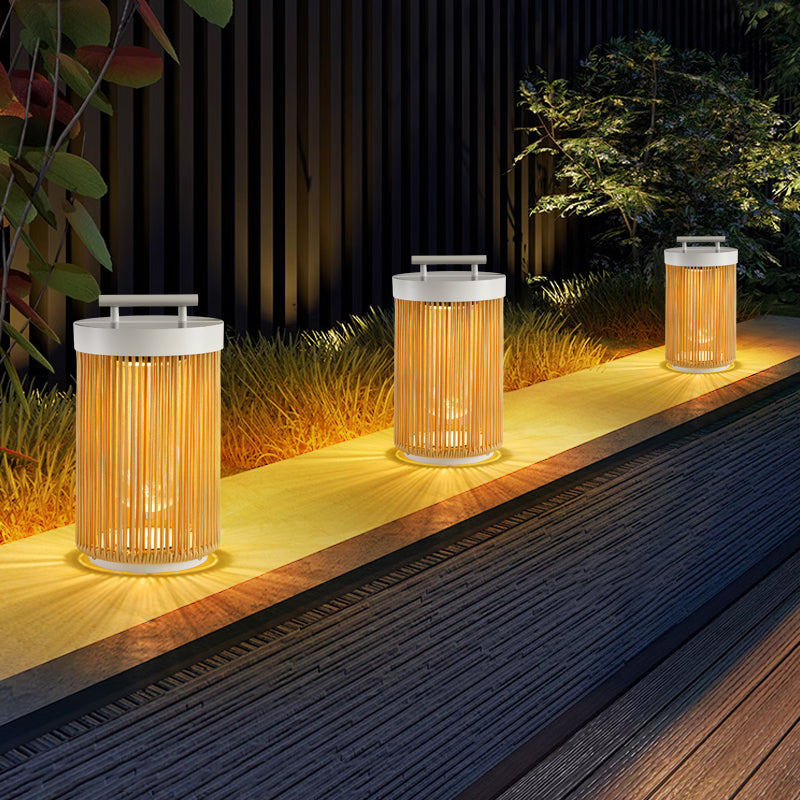 Ritta Retro Metal/Rattan Floor Lamp, Hardwired/Solar/LED, Outdoor - Lamp Outdoor