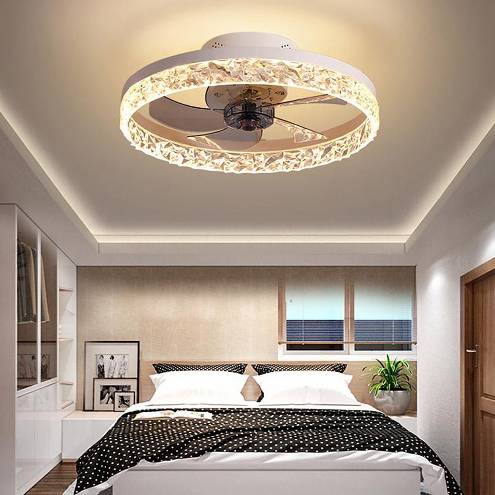 Daphne Circular Rustic Metal Flush Mount Ceiling Fan - Lamp Outdoor