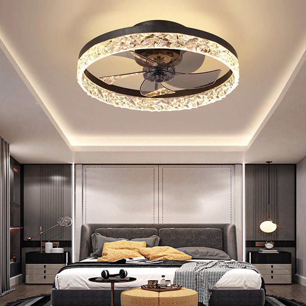 Daphne Circular Rustic Metal Flush Mount Ceiling Fan - Lamp Outdoor
