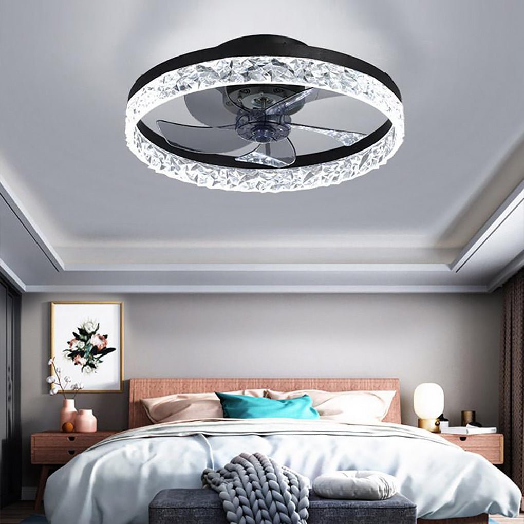 Daphne Circular Rustic Metal Flush Mount Ceiling Fan - Lamp Outdoor