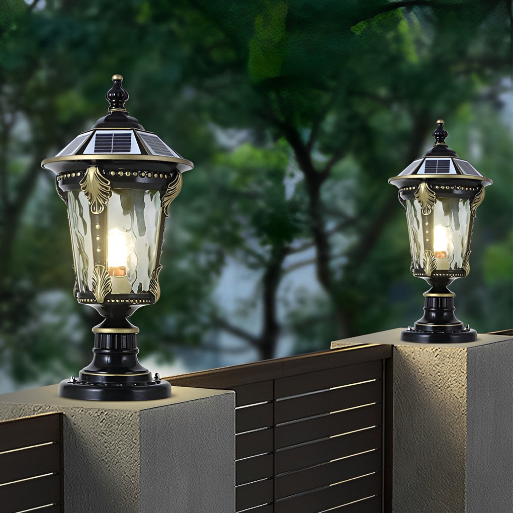 Dual Purpose Waterproof Aluminum Retro Solar Fence Post Lights with Remote - Lamp Outdoor
