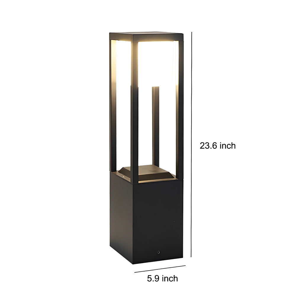 Hollow Rectangular Solar LED Pathway Bollard Lights Black Aluminum Modern Design - Lamp Outdoor