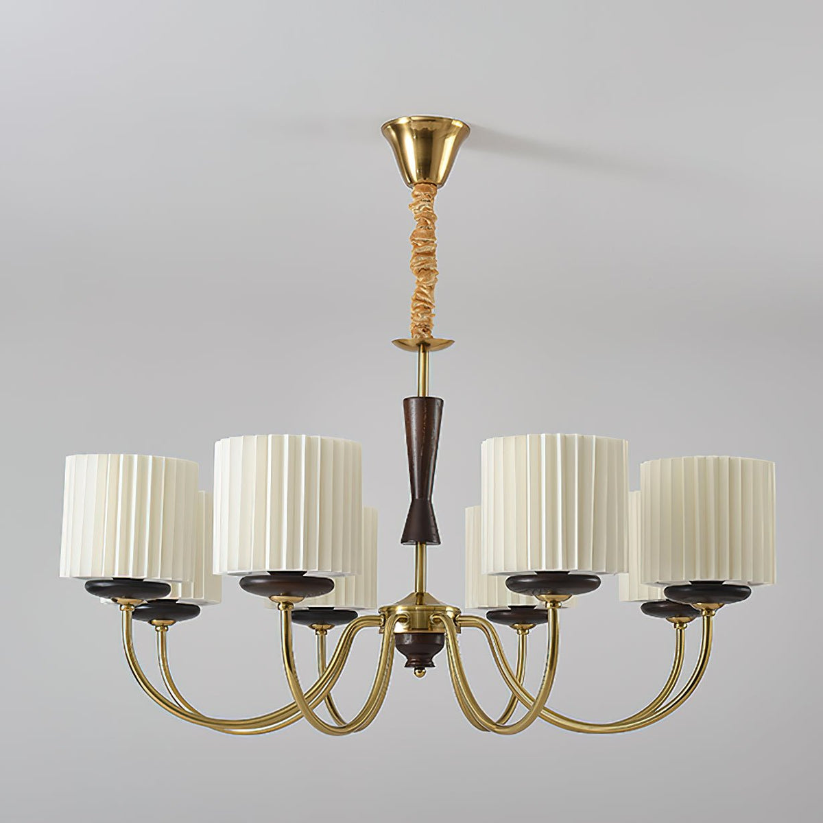 Corviel Chandelier Brass Fabric Pleated Shades
