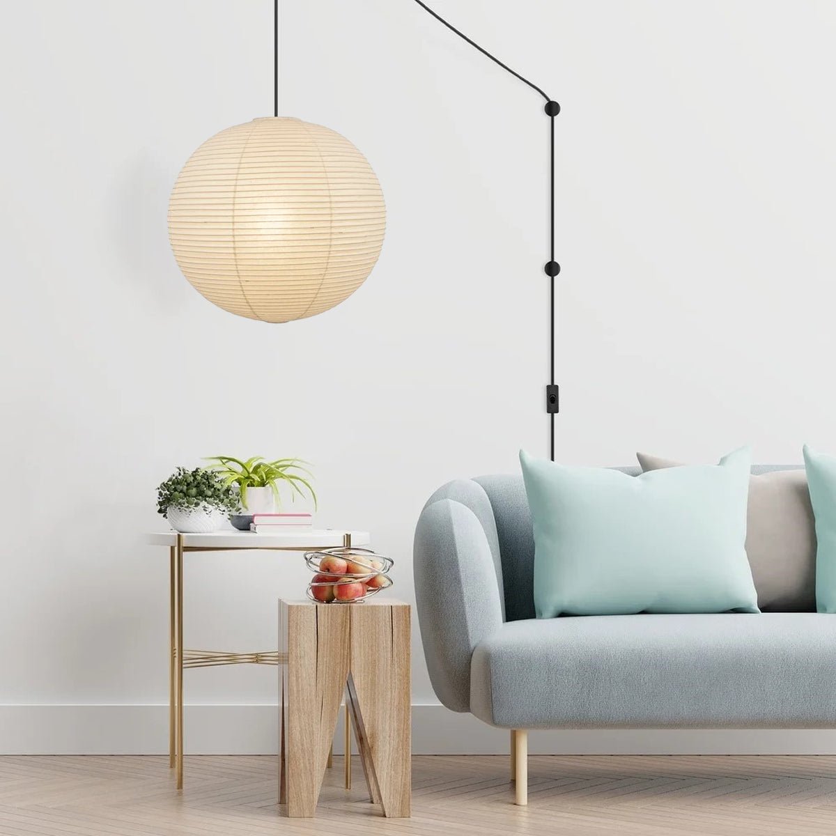 Quaden Paper Globe White Plug Wire Pendant Light
