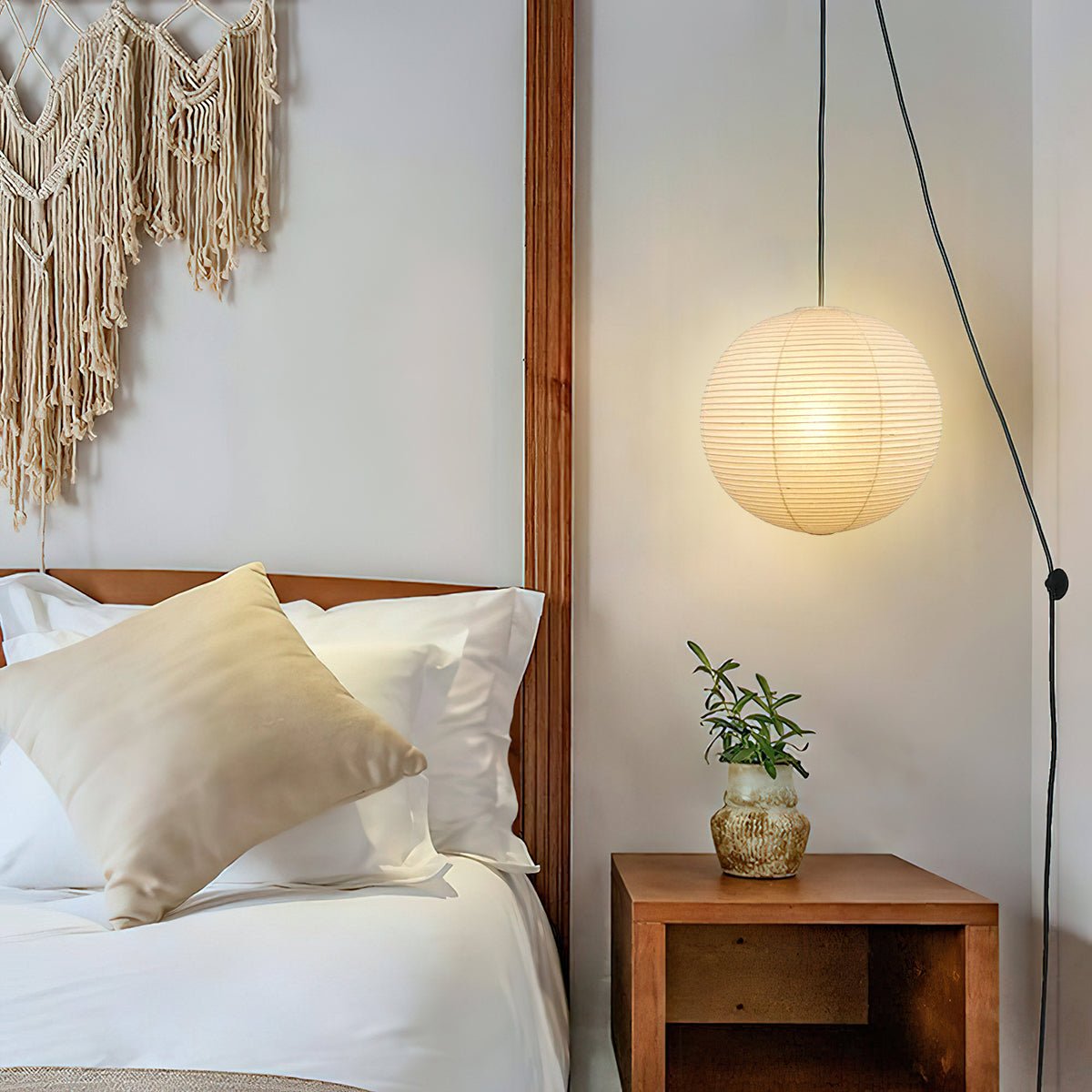Quaden Paper Globe White Plug Wire Pendant Light