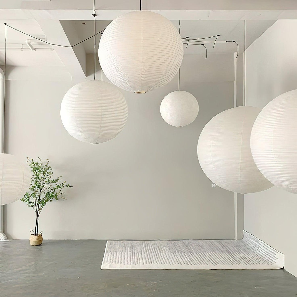 Quaden Paper Globe White Plug Wire Pendant Light