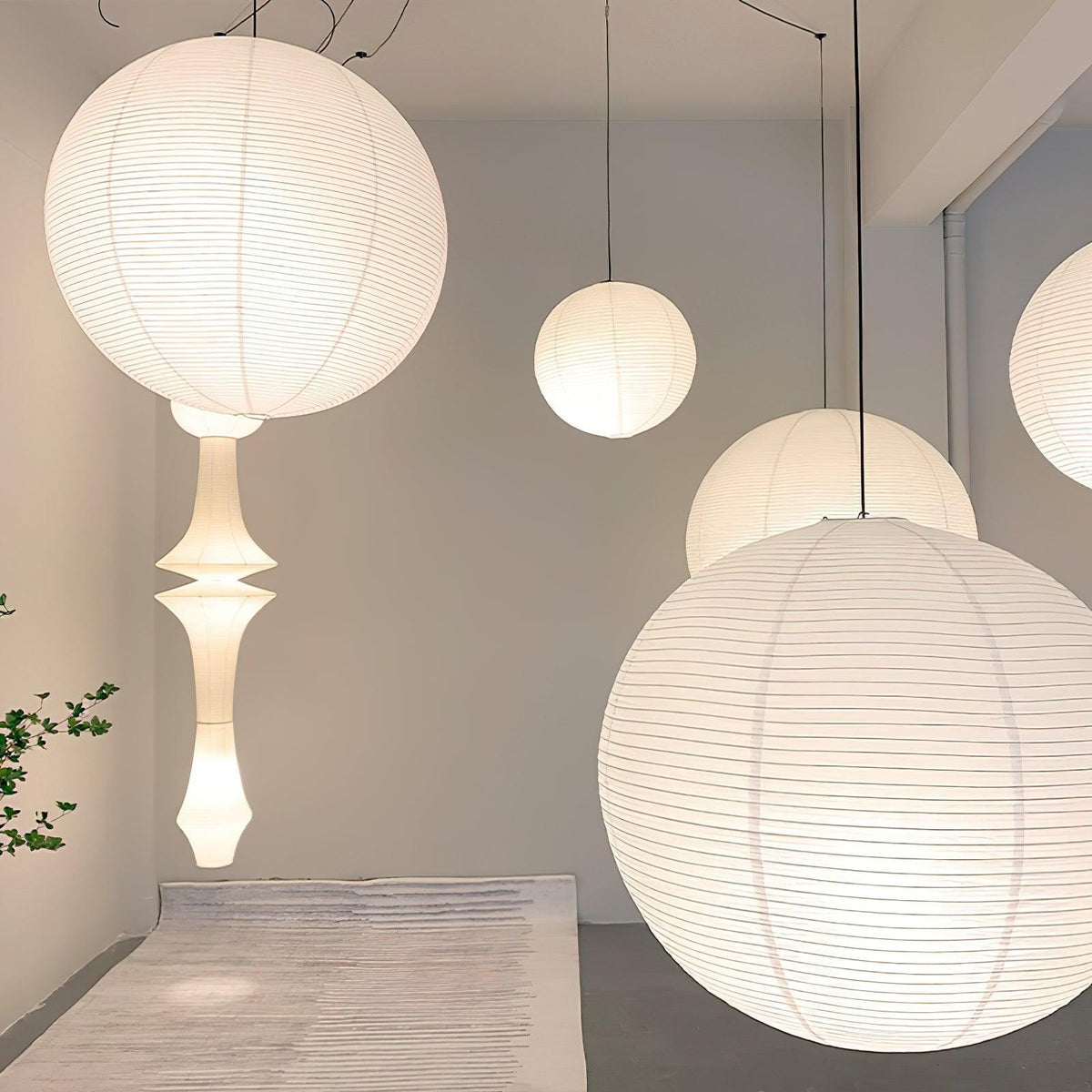 Quaden Paper Globe White Plug Wire Pendant Light