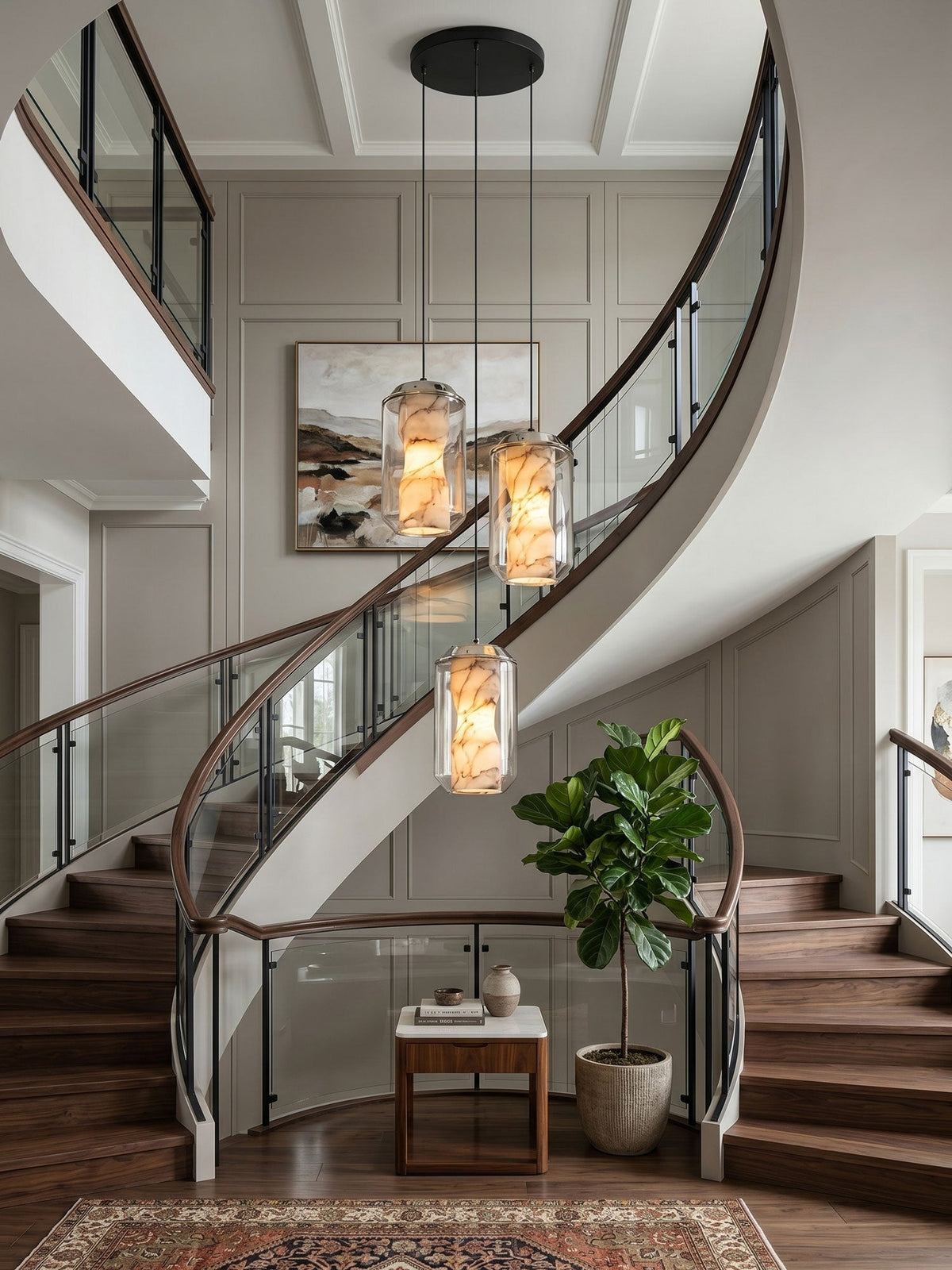 Yikia Alabaster Glass Cylinder Pendant Light