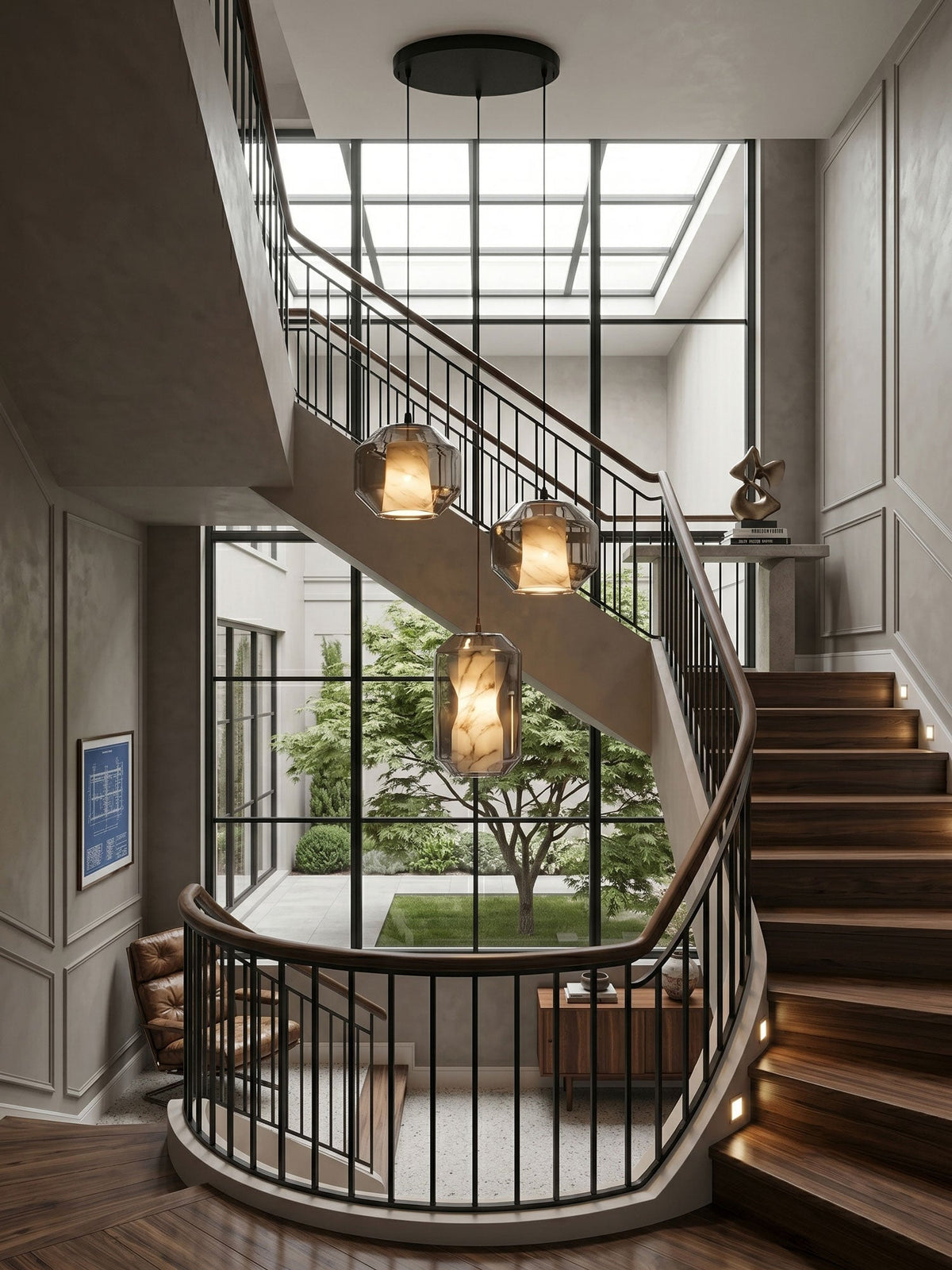 Yikia Alabaster Glass Cylinder Pendant Light