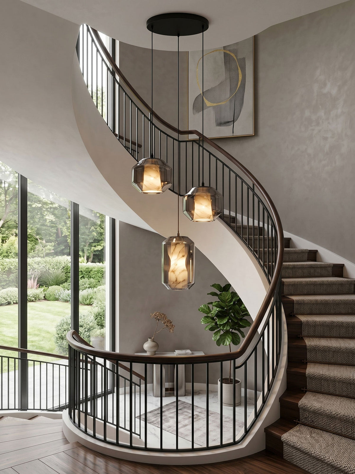 Yikia Alabaster Glass Cylinder Pendant Light