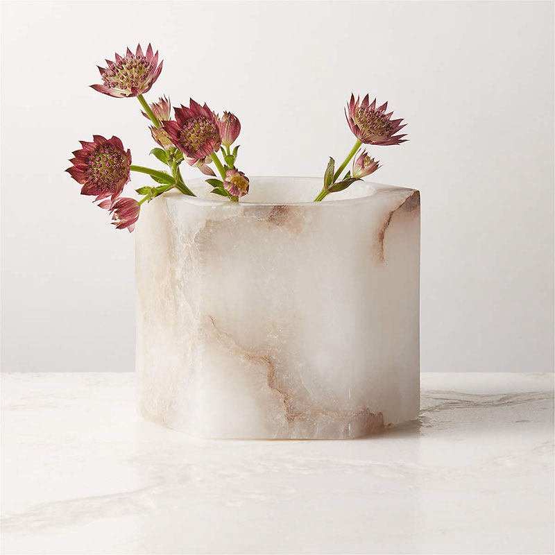 Qesta Bedsides Interior Modern Natural Alabaster Cube Candle Holder