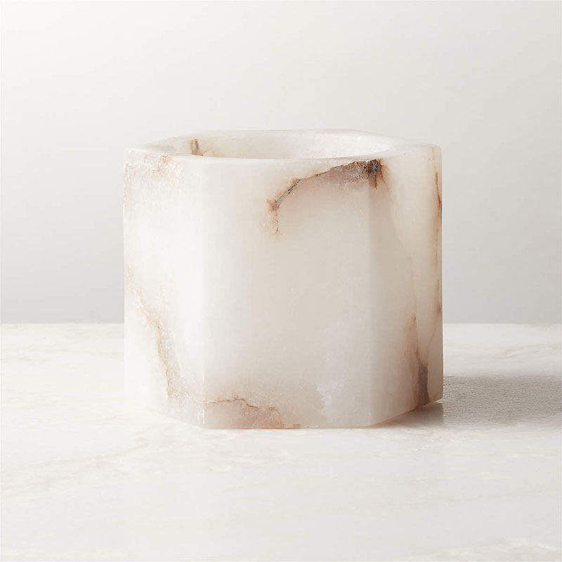Qesta Bedsides Interior Modern Natural Alabaster Cube Candle Holder