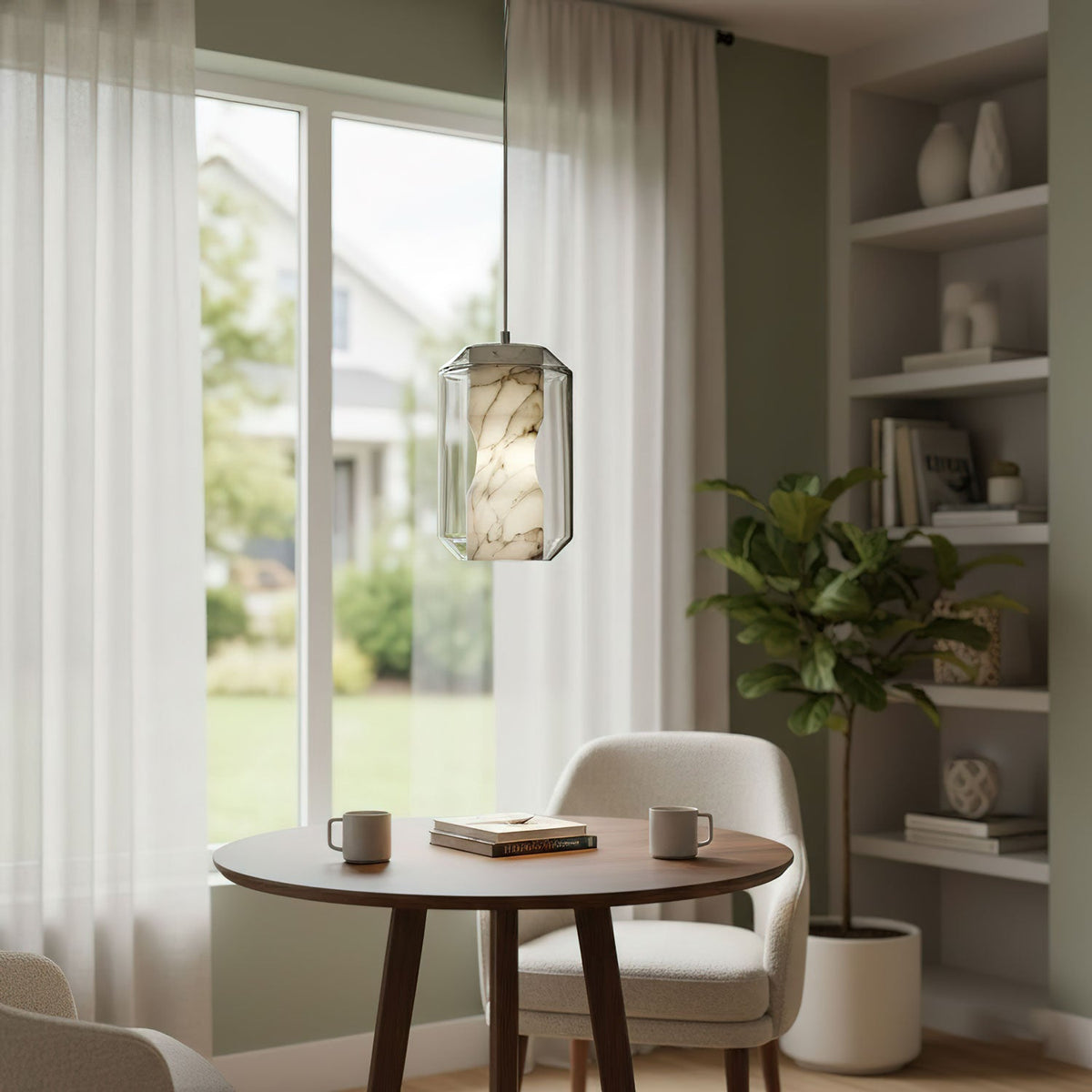 Yikia Alabaster Glass Cylinder Pendant Light