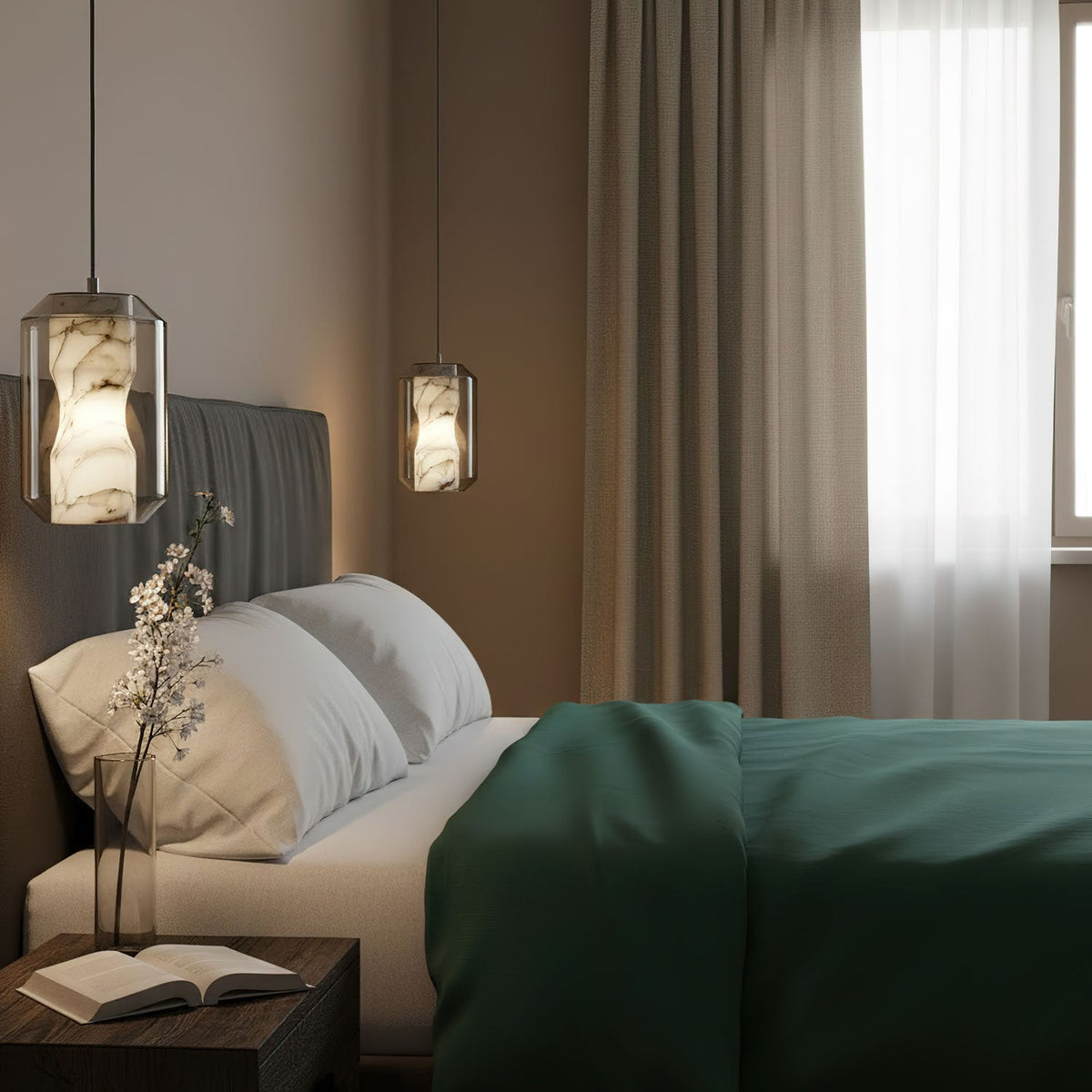 Yikia Alabaster Glass Cylinder Pendant Light