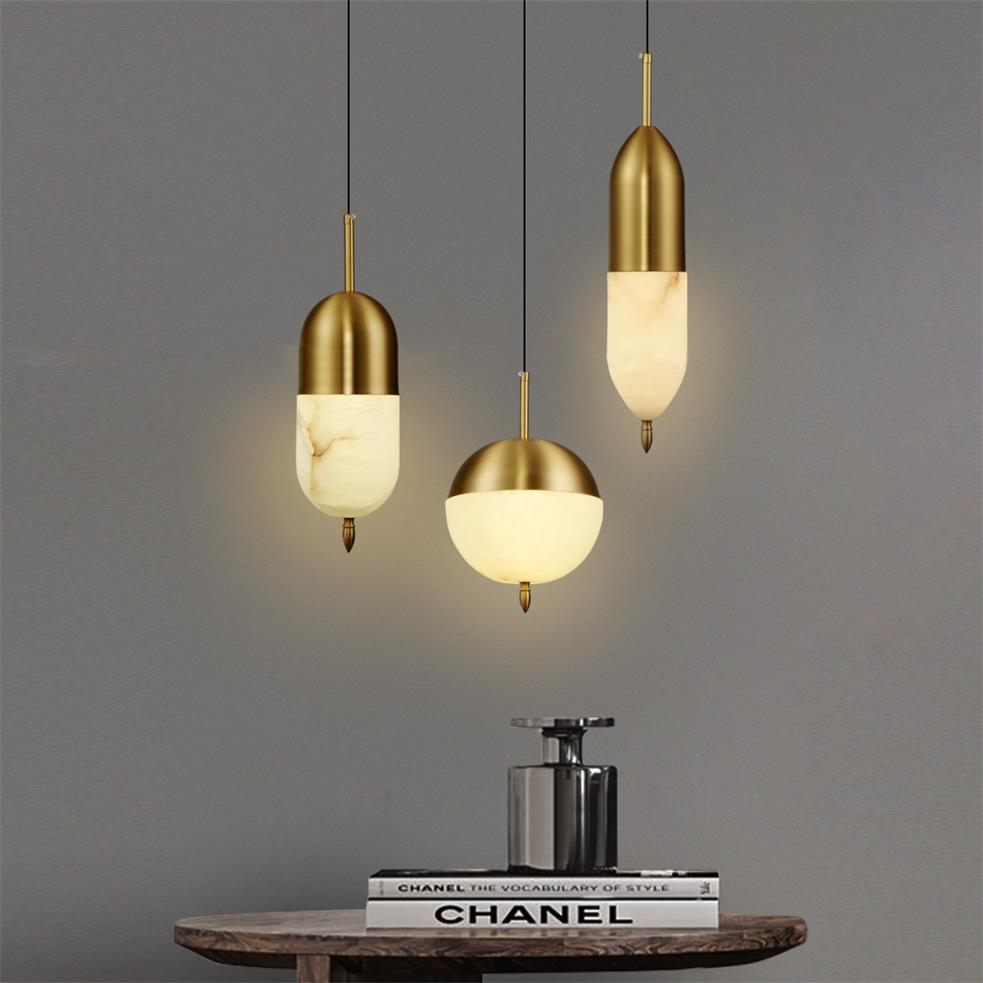 Himinuvye Alabaster Minimalist Bolus Brass Pendant Light