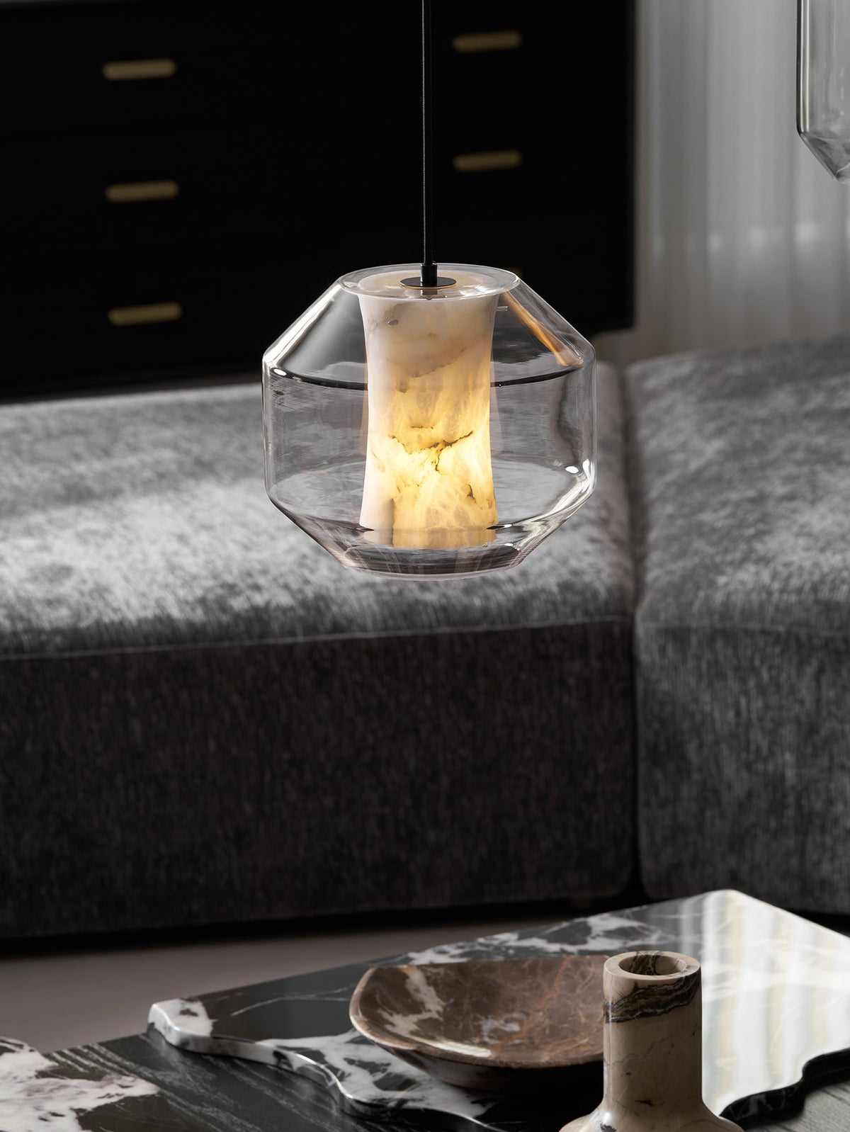 Yikia Alabaster Glass Cylinder Pendant Light
