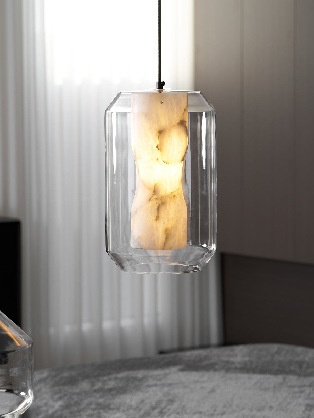 Yikia Alabaster Glass Cylinder Pendant Light