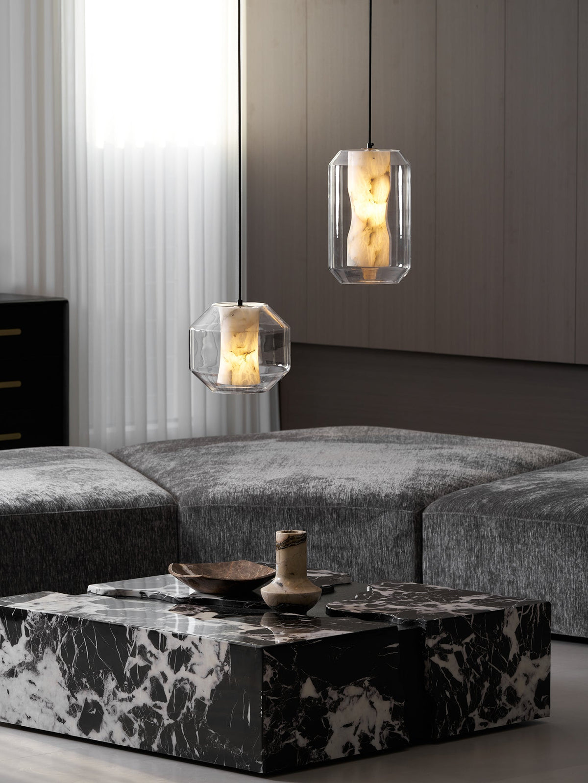 Yikia Alabaster Glass Cylinder Pendant Light