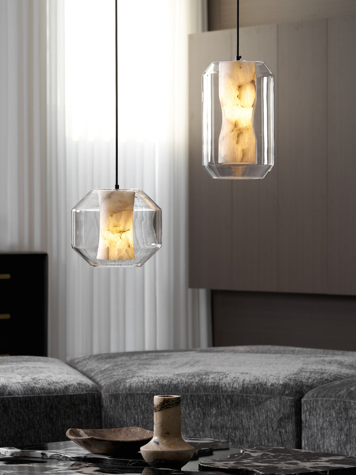 Yikia Alabaster Glass Cylinder Pendant Light