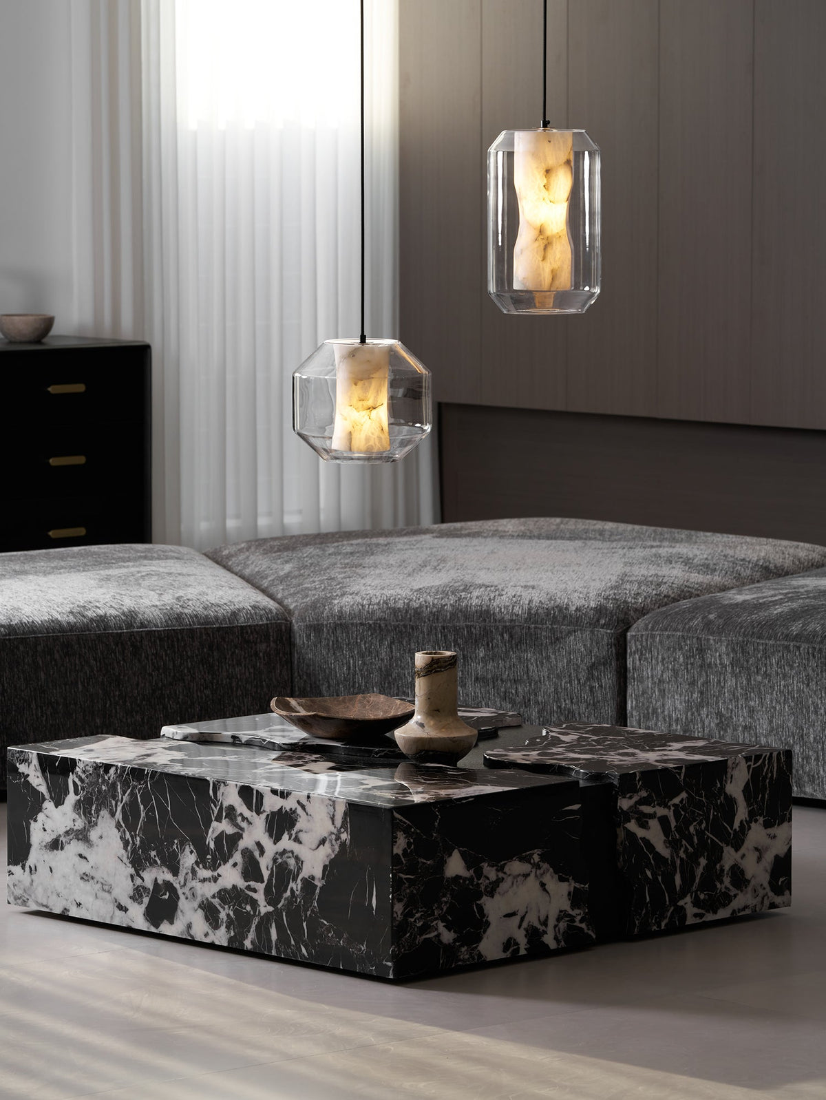 Yikia Alabaster Glass Cylinder Pendant Light