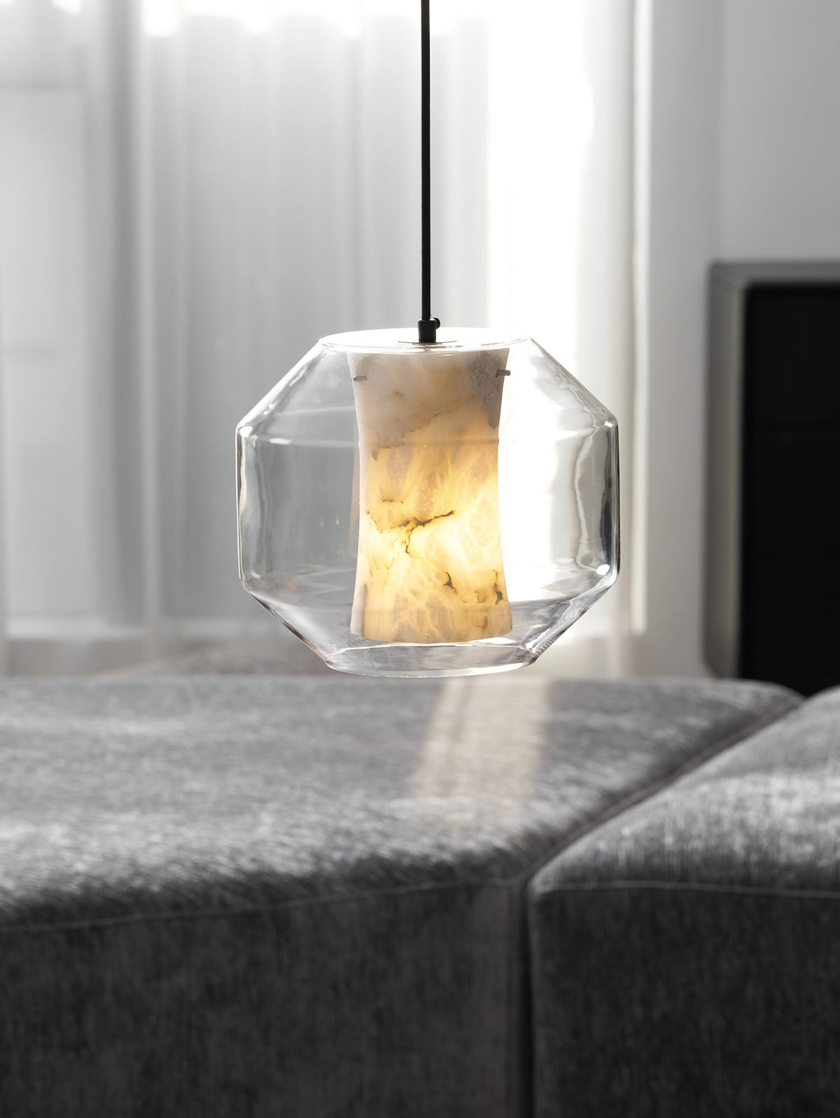Yikia Alabaster Glass Cylinder Pendant Light