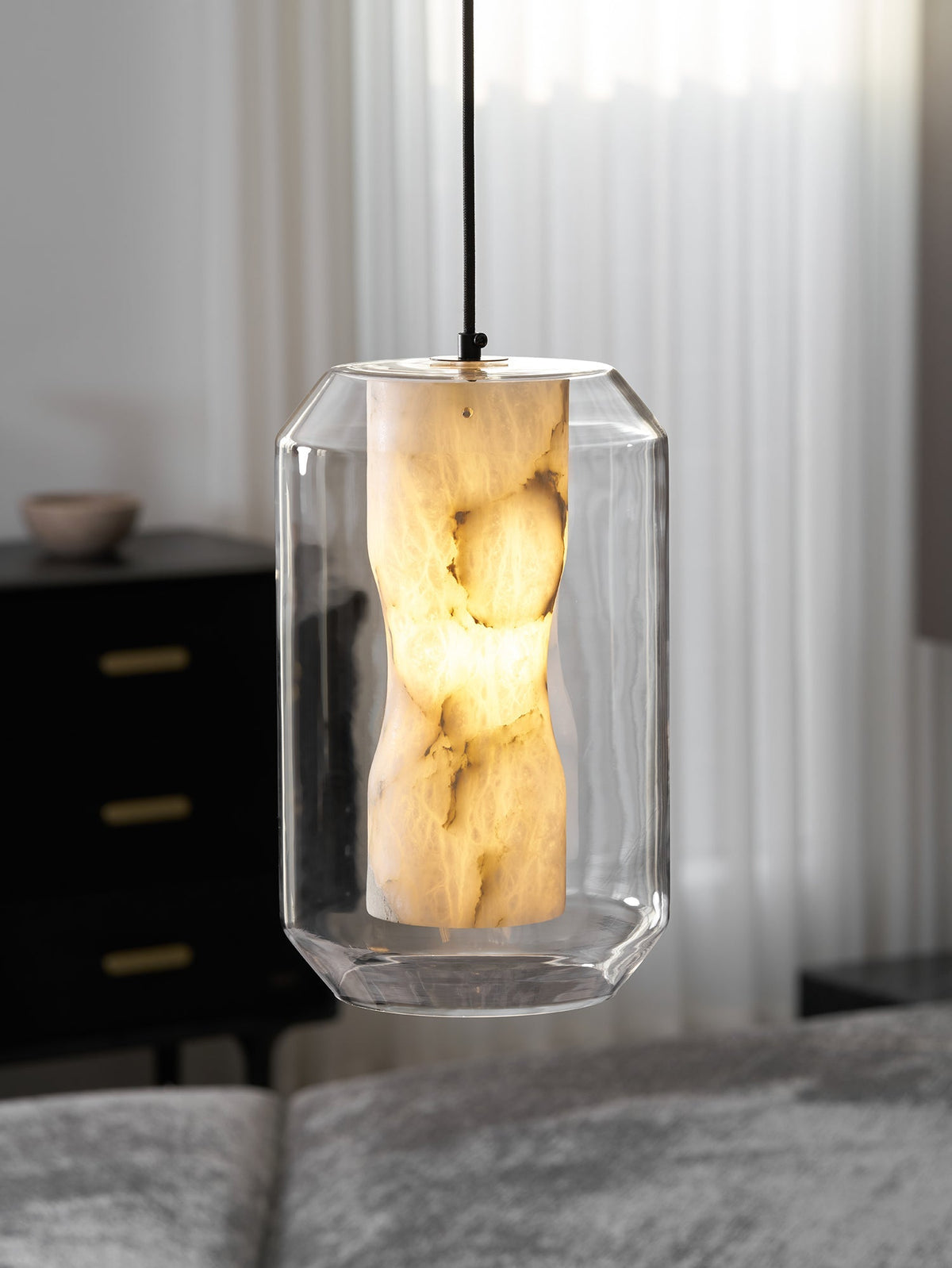 Yikia Alabaster Glass Cylinder Pendant Light