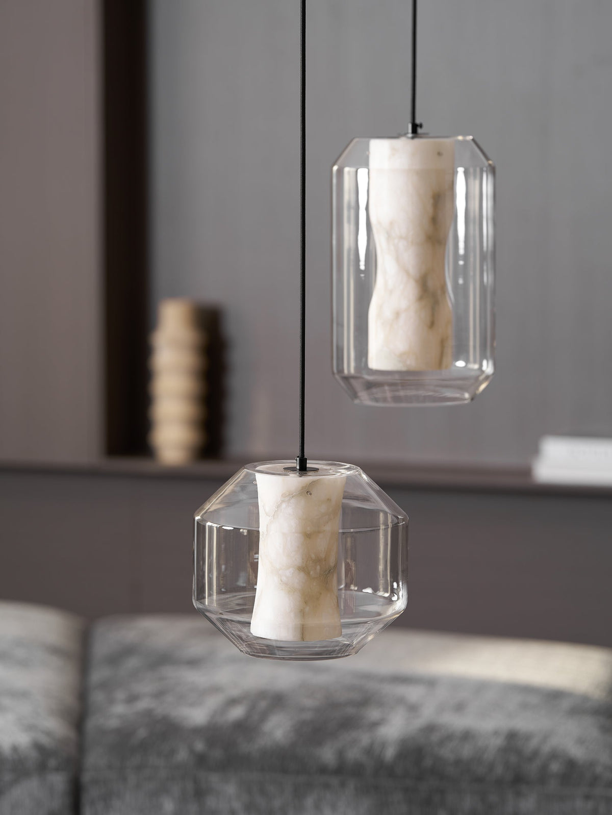 Yikia Alabaster Glass Cylinder Pendant Light