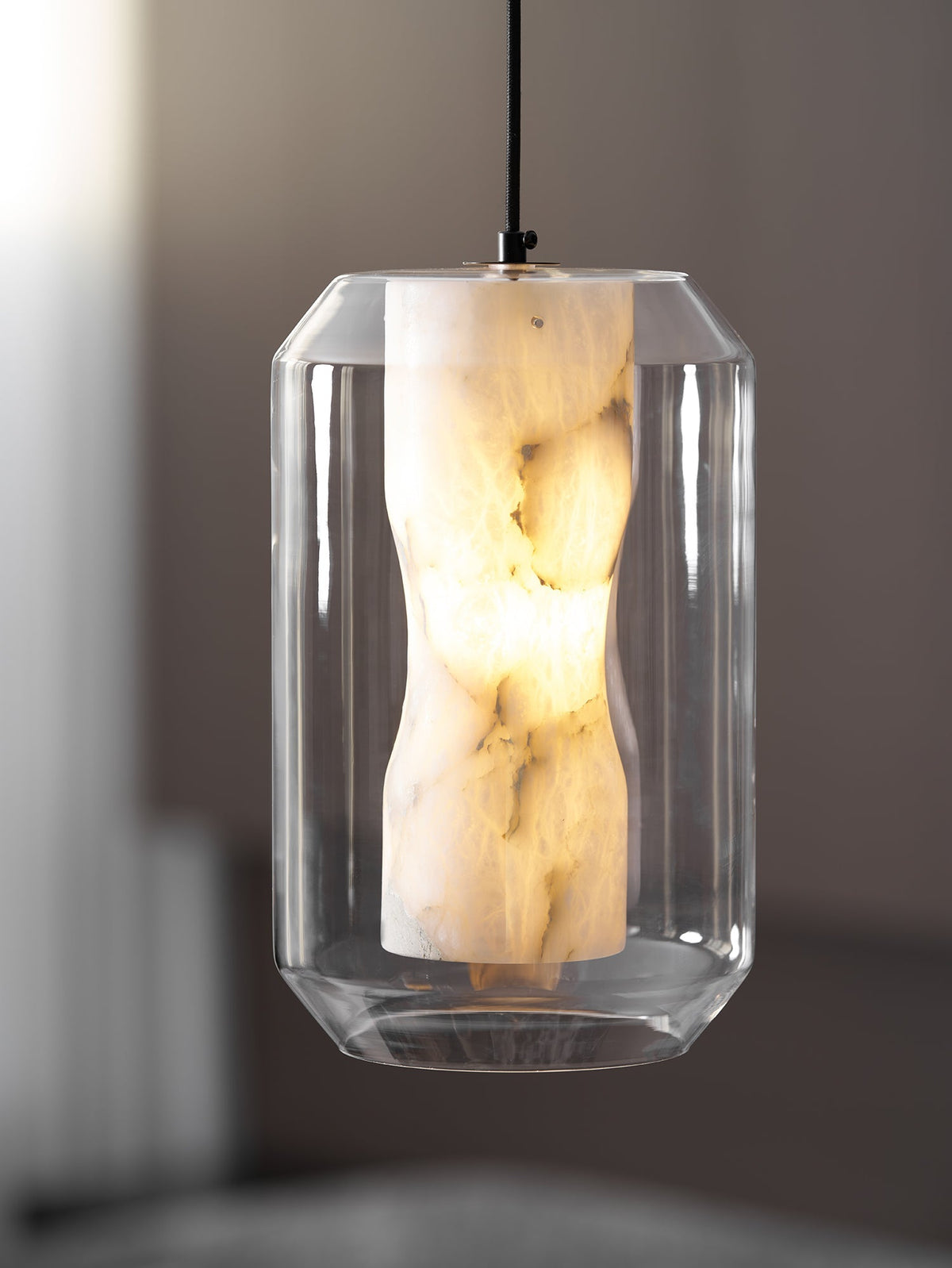 Yikia Alabaster Glass Cylinder Pendant Light