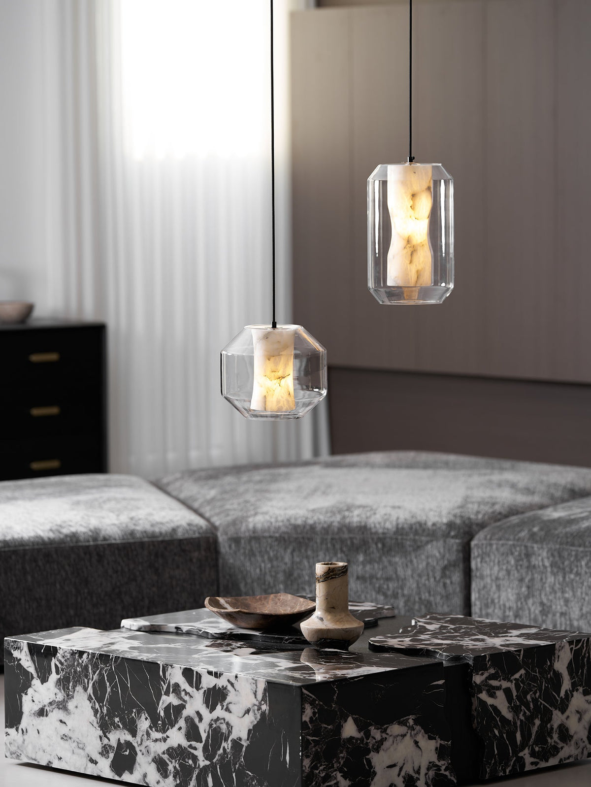 Yikia Alabaster Glass Cylinder Pendant Light