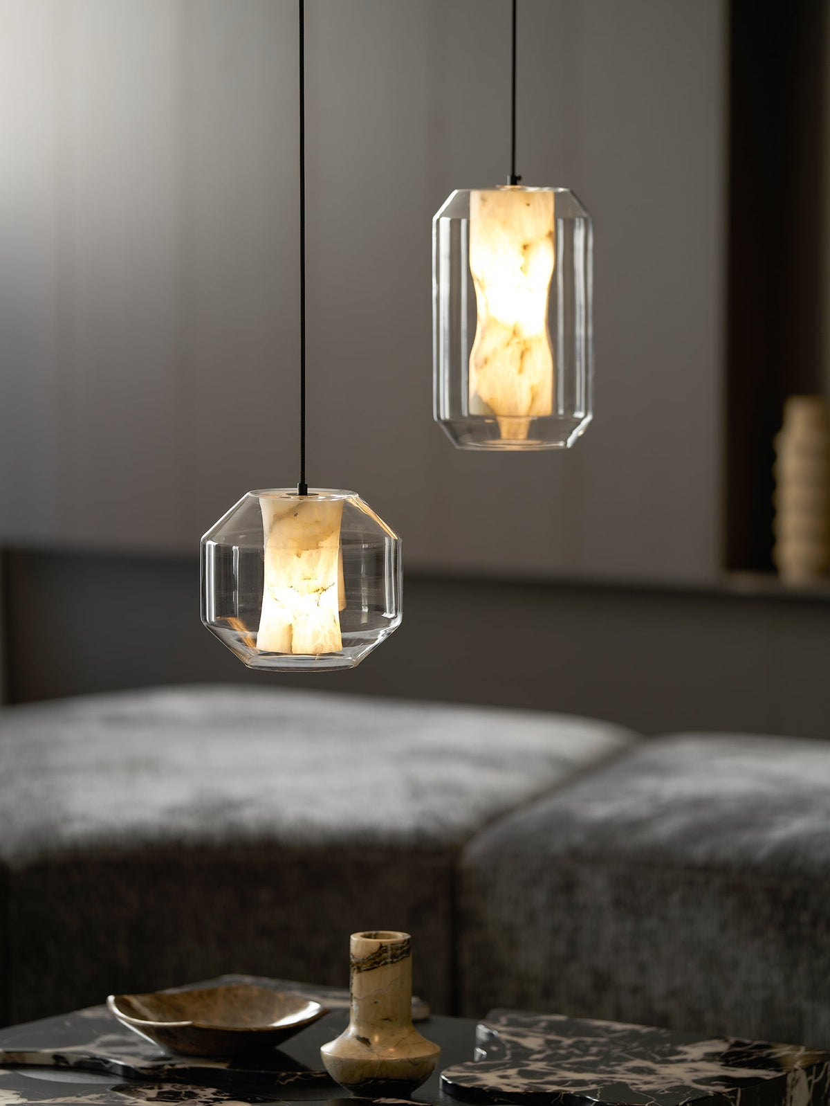 Yikia Alabaster Glass Cylinder Pendant Light