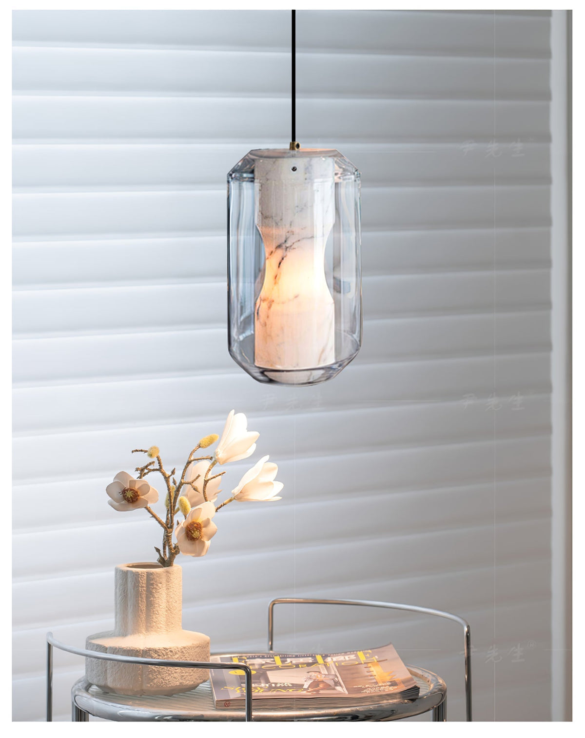 Yikia Alabaster Glass Cylinder Pendant Light