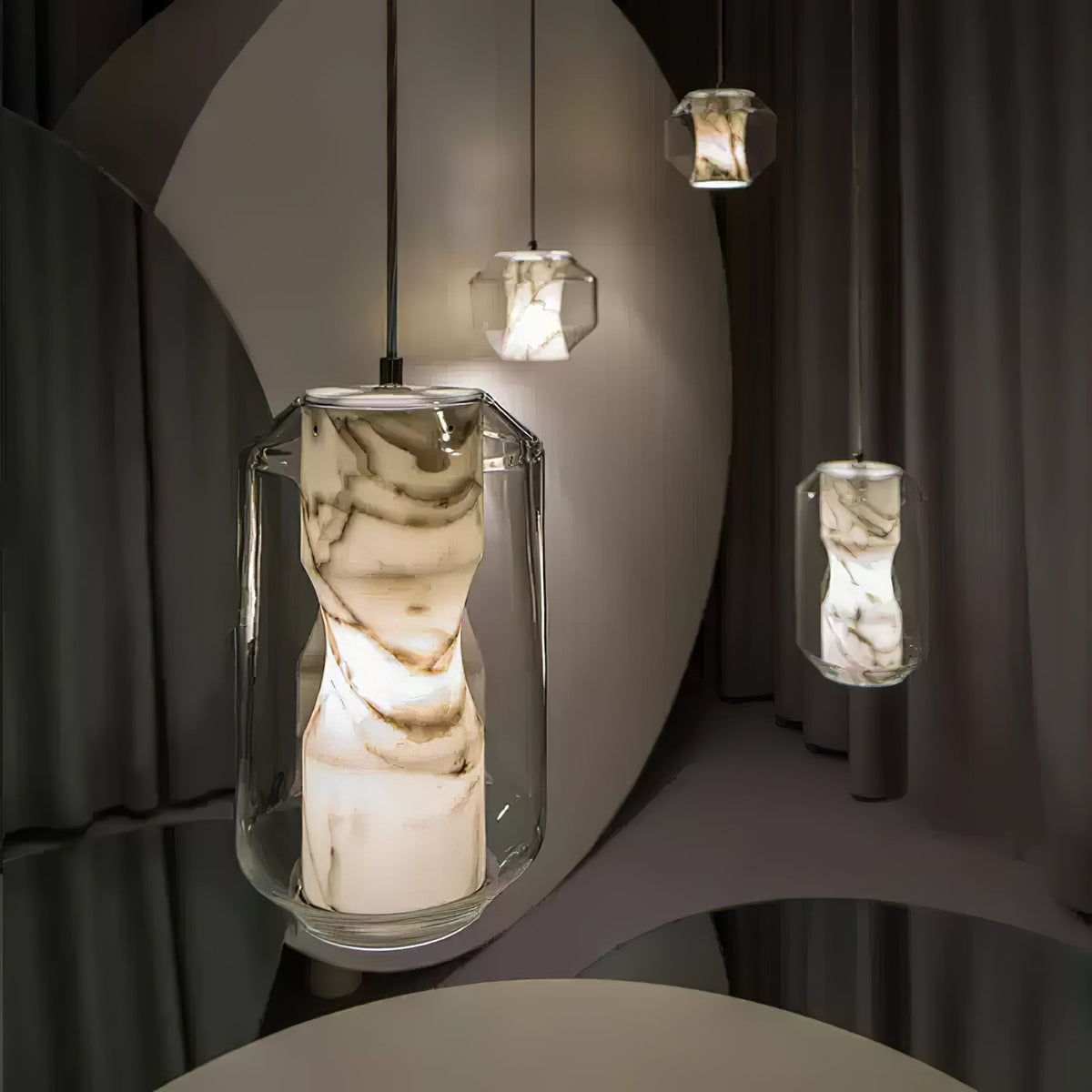 Yikia Alabaster Glass Cylinder Pendant Light