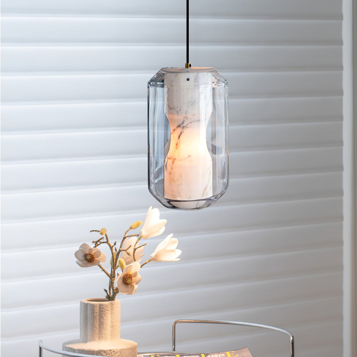 Yikia Alabaster Glass Cylinder Pendant Light