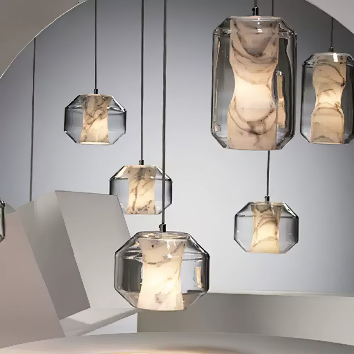 Yikia Alabaster Glass Cylinder Pendant Light