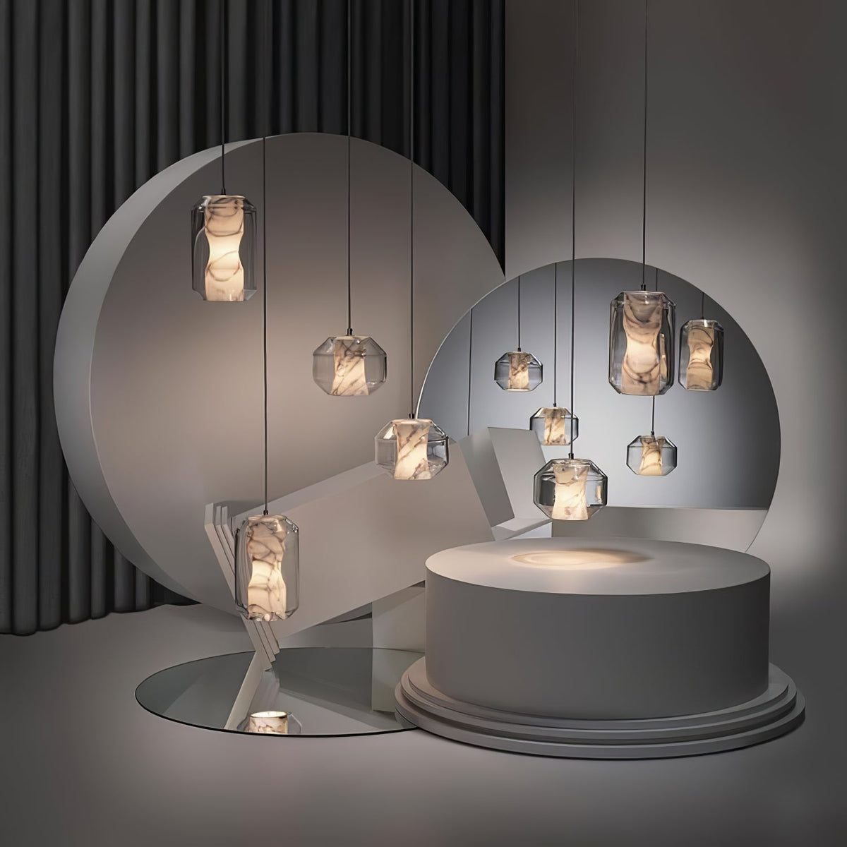 Yikia Alabaster Glass Cylinder Pendant Light