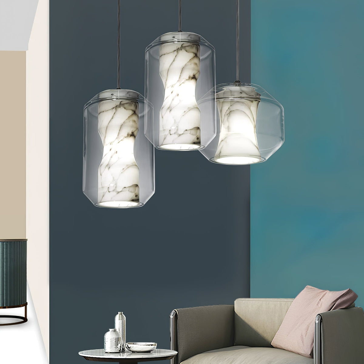 Yikia Alabaster Glass Cylinder Pendant Light