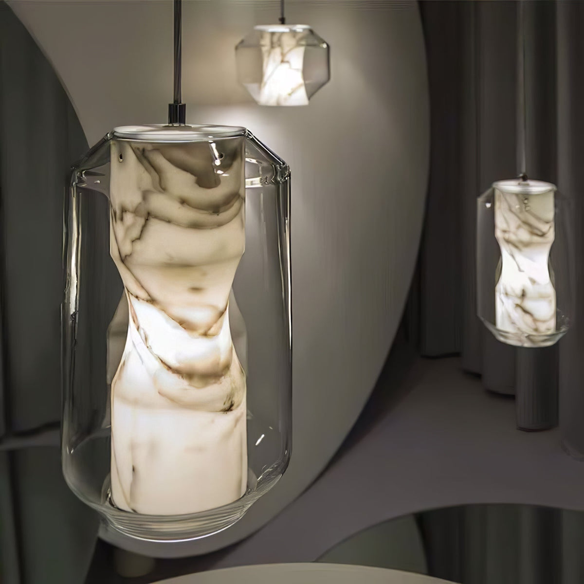 Yikia Alabaster Glass Cylinder Pendant Light