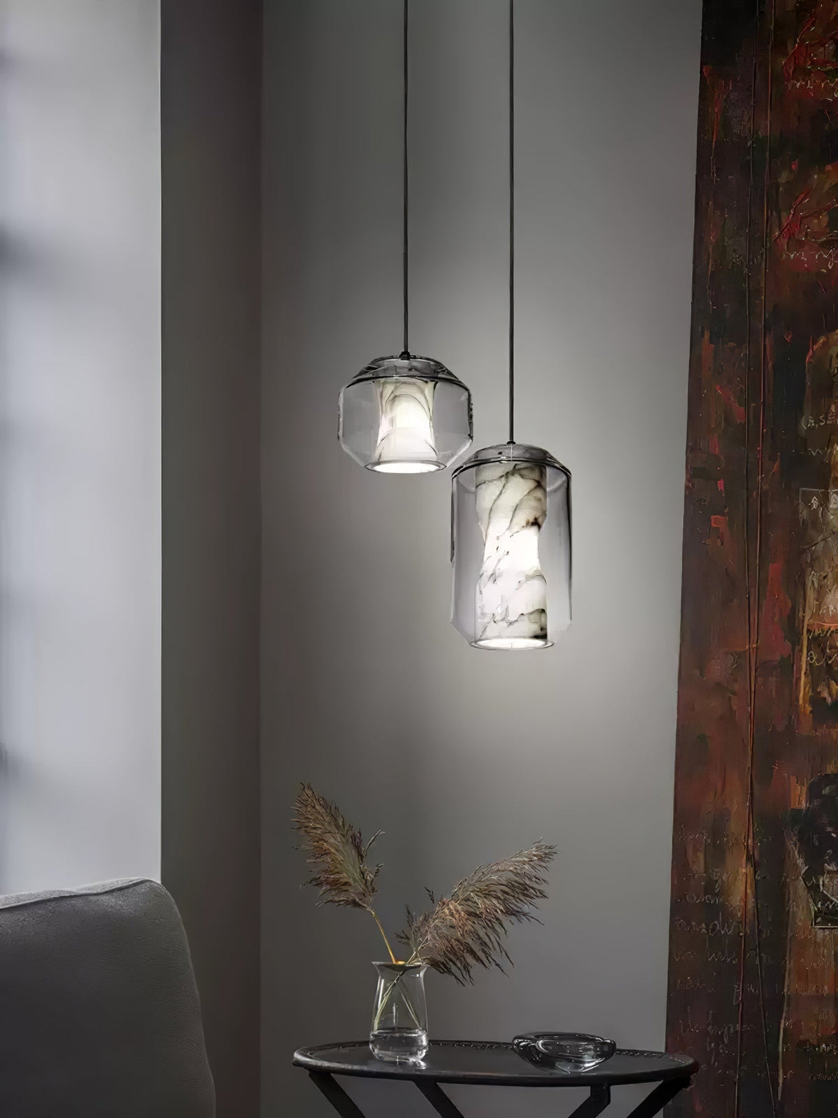 Yikia Alabaster Glass Cylinder Pendant Light