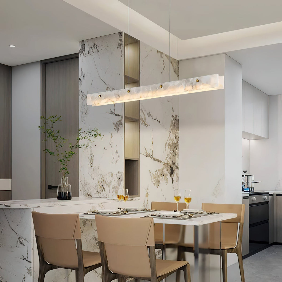 Vexor LED Modern Linear Alabaster Pendant Light