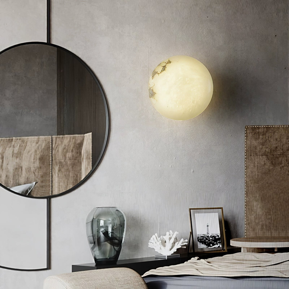 Vanorara Minimalist Alabaster Flush Mount Light