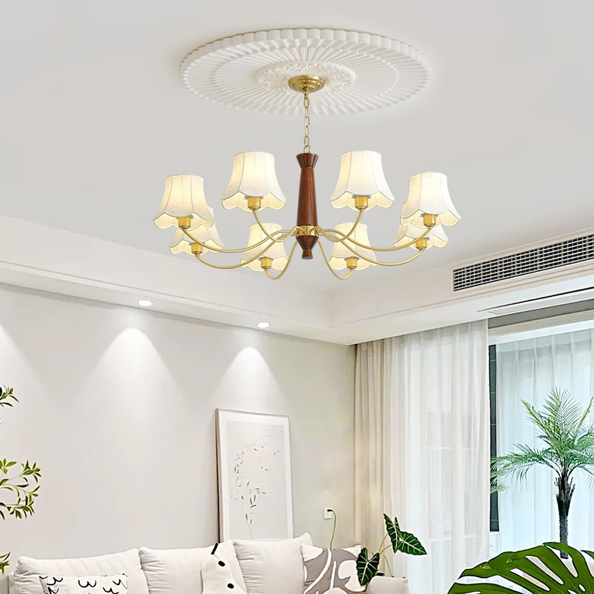 Kaelith Chandelier Brass Fabric Curved Arms