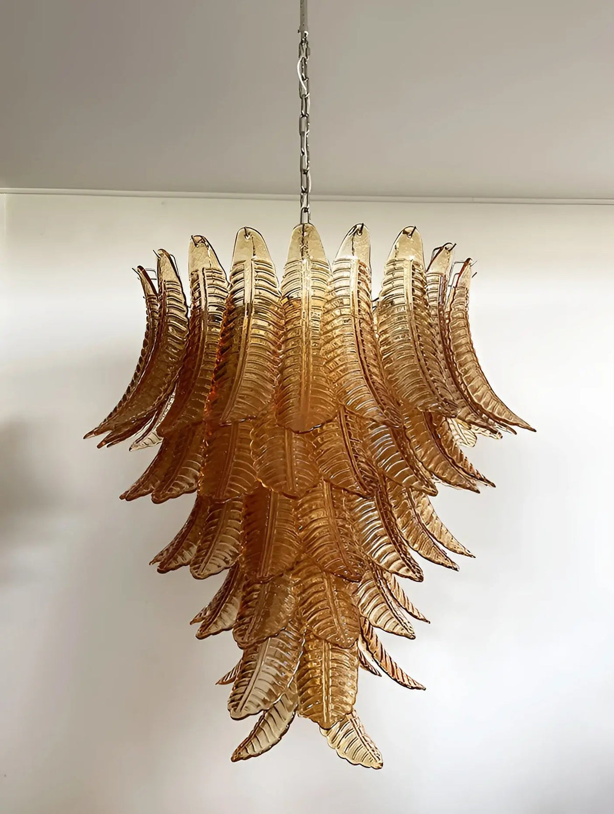 Veleena Chandelier Amber Murano Glass Leaves Layered